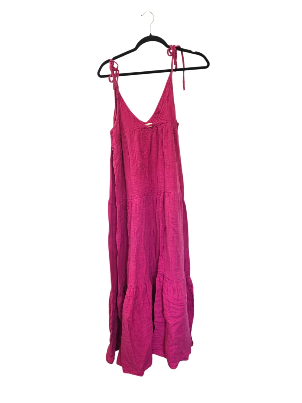 Natural Life Gauzy Cotton Fuchsia Pink Tie-Shoulder Maxi Dress Size Medium